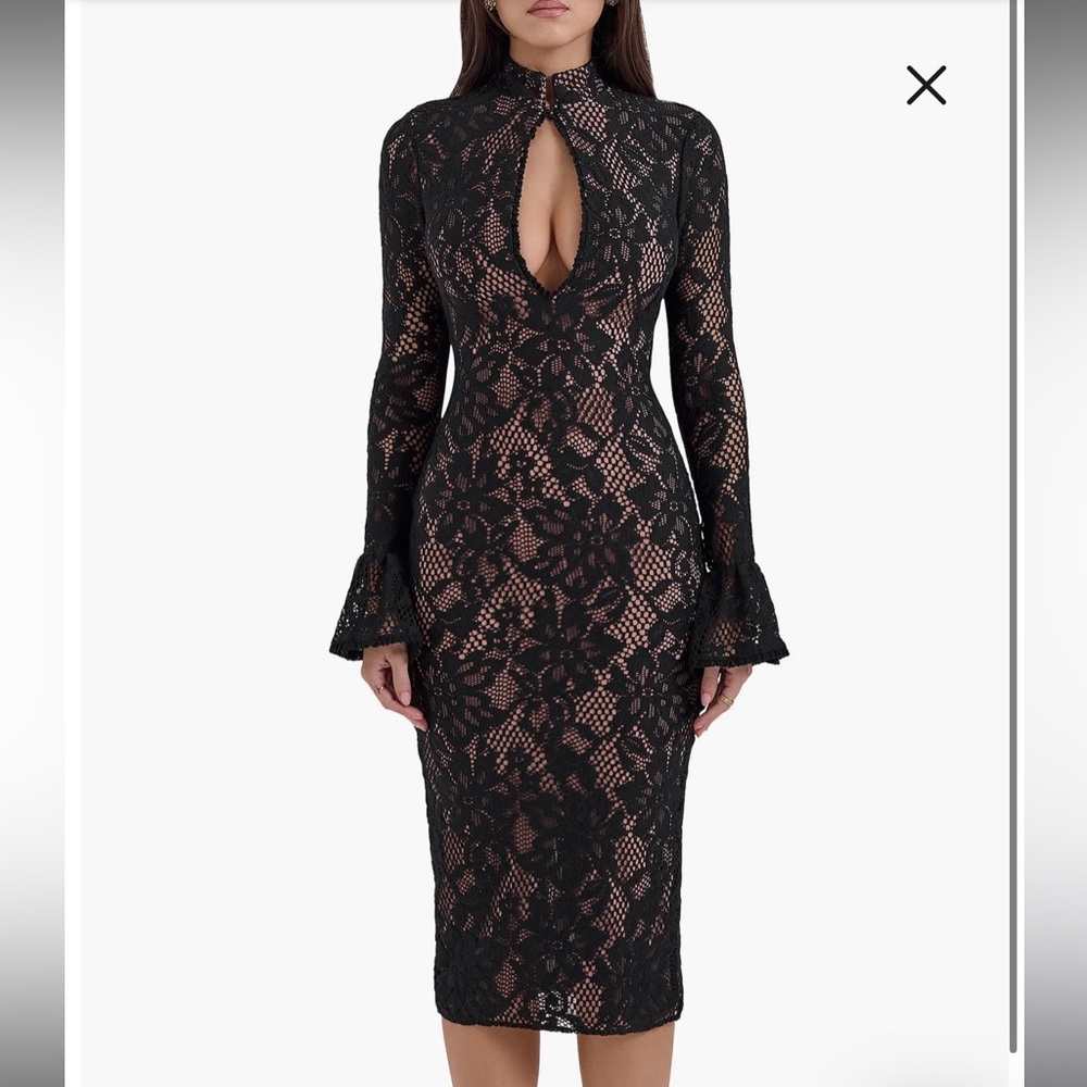 House of CB Pierette Black Lace Midi Dress